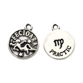 Retro silver alloy Virgo zodiac round pendant showing front and back embossed details - Virgo Style (3) / 1 Piece (15x12mm) / Antique Silver