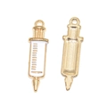 Ciondolo a forma di siringa in smalto bianco e oro per gioielli medici fai-da-te - Siringa Smaltata (A3-430) Solo Pendente (Senza Catena) / 1 Pezzo (30x8mm) / Bianco