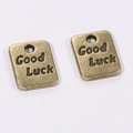 Ciondoli quadrati vintage in bronzo Good Luck per creazione di gioielli fai-da-te - Ciondolo Quadrato "Good Luck" (A4-448) / 9*7mm / 0.52g / Bronzo Antico