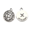 Vintage silver alloy Gemini zodiac pendant with embossed front and symbol on back - Gemini Style (4) / 1 Piece (15x12mm) / Antique Silver