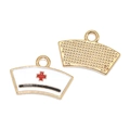 Ciondolo cappello da infermiera in lega dorata e smalto bianco per creazione gioielli - Cappello da Infermiera Smaltato (A3-431) Solo Pendente (Senza Catena) / 1 pezzo (20x14mm) / Bianco