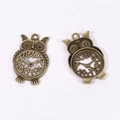 Detailed front and back view of bronze owl steampunk charms with hollow watch face - Antique Bronze Color / 48*31mm / 8.4g