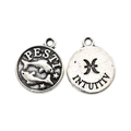 Vintage silver alloy Pisces zodiac pendant with fish engraving and intuitive text - Pisces Style (5) / 1 Piece (15x12mm) / Antique Silver