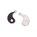 Detailed view of DIY Tai Chi Yin Yang pendants with black enamel and engraved silver finish - White Silver Black Half-Side Enamel (A4-476-2 25*13mm)