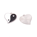Macro detail of heart-shaped Yin Yang pendant with silver plating and drip oil craft - White Silver Heart Enamel (A4-477 21*21mm)