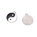 Detail of Yin Yang Tai Chi alloy pendants showing enamel front and textured back - White Silver Single-Sided Enamel (A4-475 21*18mm)