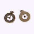 Macro detail of bronze clock pendants showing front numbered dial and smooth back - Antique Bronze Color / 25*20mm / 2.19g