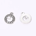 Pair of vintage silver clock pendants for DIY punk necklaces with embossed numerals - Antique Silver / 25*20mm / 2.19g