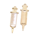 Ciondolo a siringa dorata in lega con smalto bianco per creazione gioielli medici - Siringa Smaltata Grande (A3-433) Solo Pendente (Senza Catena) / 1 Pezzo (43x13mm) / Bianco
