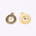 Macro detail of retro gold alloy clock pendants with Arabic numerals for DIY jewelry - Antique Gold Finish / 25*20mm / 2.19g