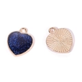 Detailed front and back view of dark blue glitter heart charm with golden texture - A4-485-heart-blue/16*14mm/1.14g