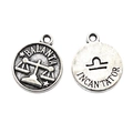 Retro silver alloy Libra zodiac charm showing scales relief and engraved text for DIY jewelry - Libra Style (7) / 1 Piece (15x12mm) / Antique Silver