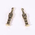 Close-up of antique gold Big Ben clock tower pendants with vintage black details for DIY crafts - Antique Gold Color / 26*5mm / 2.14g