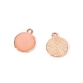 Detail of round gold charms showing pink glitter front and sunburst pattern back - A4-487-round-pink/16*14mm/1.19g