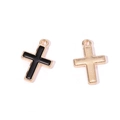Detail showing smooth black enamel and textured gold finish cross charms for jewelry making - Cross Black (A4-494)