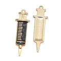 Ciondolo siringa dorato con smalto nero per accessori per la creazione di gioielli DIY - Siringa Smaltata Grande (A3-433) Solo Pendente (Senza Catena) / 1 Pezzo (43x13mm) / Nero