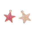 Detail of star-shaped charm with pink glitter front and textured metal back for DIY jewelry - A4-486-pentagram-purple/18*16mm/0.74g