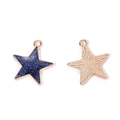 Blue glitter star pendant with gold metal back and sunburst texture for DIY jewelry - A4-486-pentagram-blue/18*16mm/0.74g