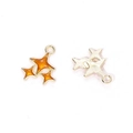 Detail of three-star alloy pendants with orange enamel finish and gold plating - Yellow / 18*14mm / 0.58g