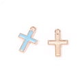 Detailed macro view showing light blue enamel cross charms and light gold alloy backings - Cross Blue (A4-494)