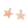 Macro view of gold-plated star charms with glittery pink enamel and textured metal back - A4-486-pentagram-white/18*16mm/0.74g
