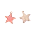Detailed front and back view of a pink glitter star alloy charm for DIY jewelry making - A4-486-pentagram-pink/18*16mm/0.74g
