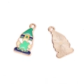 Detail of St. Patrick's Day gnome pendant with green hat and gold sunburst texture back - Gnome with Shamrock Style (A5-019)