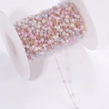 Bunte DIY Schmuckkette mit blau-rosa Glasperlen auf einer Spule für Bastelarbeiten - Meter / A5-046 Stil 2-KC Gold
