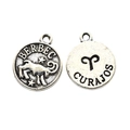 Retro silver Aries zodiac pendant with Aries engraving and starry patterns for DIY jewelry - Aries Style (12) / 1 Piece (15x12mm) / Antique Silver