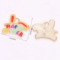 Detail showing front and back of Happy Easter bunny ear pendant with size dimensions - A5-071