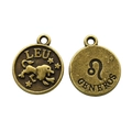 Vintage bronze alloy Leo zodiac charm with lion relief and astrology symbols for DIY jewelry - Leo Style (1) / 1 Piece (15x12mm) / Antique Bronze