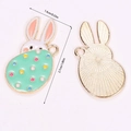 Front and back detail of bunny and Easter egg enamel pendant for DIY jewelry making - Mint Green Patchwork Egg Rabbit Style (A5-088)