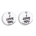 Set of two 10mm silver alloy I love you round charms for DIY jewelry making - Antique Silver / 10*10mm / 0.53g