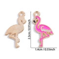 Pink flamingo pendant in gold alloy finish showing front and back views with size metrics - Pink Flamingo (A5-113)