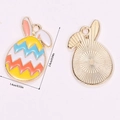 Detailed front and back view of colorful enamel Easter egg charm with bunny ears - Colorful Wave Striped Egg Rabbit Style (A5-087)