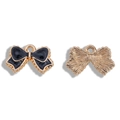 Bow-shaped alloy charm in black enamel and gold finish with textured metal backing - 10*16mm / Black