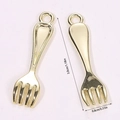 Macro shot of 3.0cm mini golden fork pendants with dimensions for DIY jewelry making - Plated Fork (A5-083)