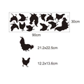 Detailed dimensions of black chicken silhouette wall stickers on 90x30cm layout sheet - 30x90cm