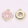 Macro detail of 3D miniature pink doughnut pendant with golden metal back and dimensions - Donut Pink (A5-077)