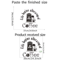 Dettaglio dell'adesivo murale caffè con dimensioni del layout e misura finale 34x37cm - 36x39cm