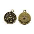 Retro bronze Aquarius zodiac charm pendant with Romanian text for DIY jewelry crafting - Aquarius Style (10) / 1 Piece (15x12mm) / Antique Bronze
