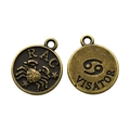 Vintage bronze zodiac Cancer pendant charm showing front crab relief and back symbol - Cancer Style (11) / 1 Piece (15x12mm) / Antique Bronze