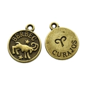 Vintage bronze Aries zodiac pendant with ram relief and courageous engraving for DIY jewelry - Aries Style (12) / 1 Piece (15x12mm) / Antique Bronze