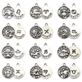 Antique silver zodiac charm set with celestial symbols and personality traits for DIY jewelry - Full Zodiac Set (12 Styles) / 1 Set (1 of each 12 styles) / Antique Silver