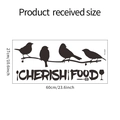 Kitchen wall sticker dimensions showing birds and Cherish Food text 60x27cm layout - 27x60cm / FX-A327
