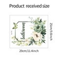 Detail of floral bathroom wall sticker with green leaves and bathroom lettering - Watercolor Floral Bathroom Sign (fun-f18)
