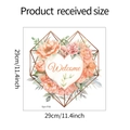 Detailed 29cm floral heart welcome wall sticker with watercolor flowers and gold lines - 29x29cm (fun-f19)