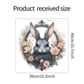 Detail view of rabbit flower wreath wall sticker showing dimensions 40x39 cm - 39*40CM/fun-f23