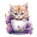 Cartoon orange kitten in purple flower teacup sticker for bathroom home decor - Orange Cat Purple Rose Style (fun-m32)