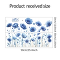 Detail view of blue poppy wall sticker set with dimensions 30x90cm on white background - 30*90cm*2pcs